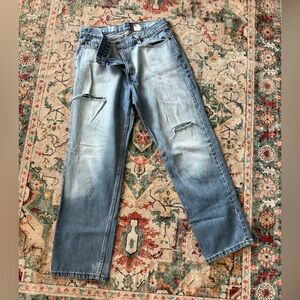 Vintage Levi's Light Blue Straight Jeans with Distressed Details gorgeous wash
